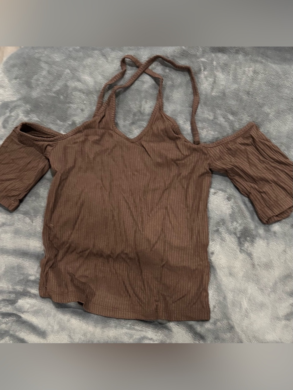 H&M Chocolate Brown Ribbed Cold-Shoulder Camisole